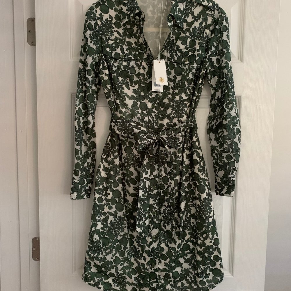 Tory Burch Brigitte Shirt Dress Vine Print Cotton Lined Belted - Picture 2 of 9